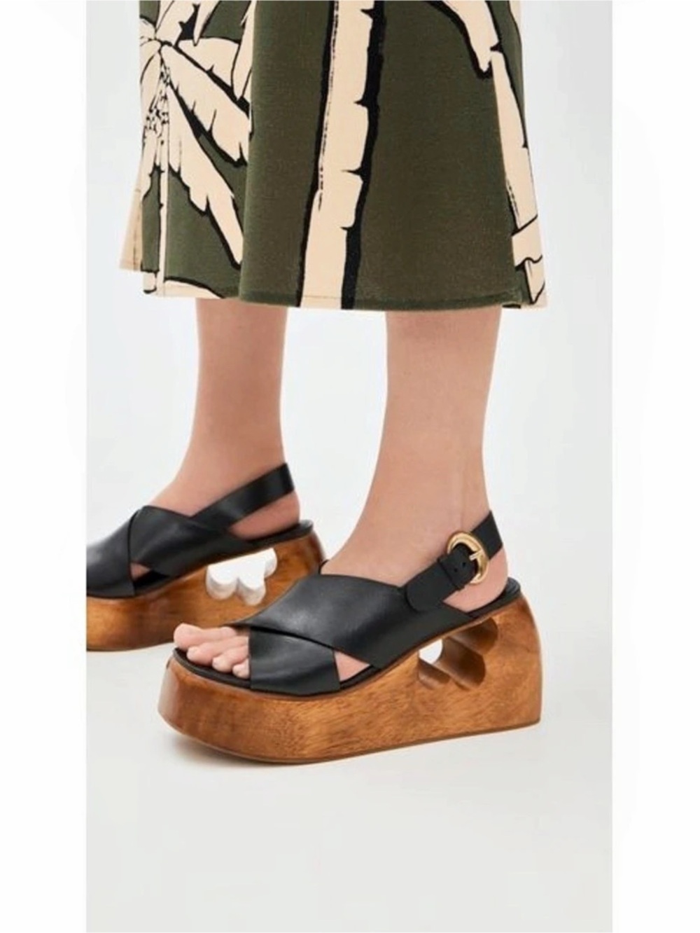 FARM Rio Women's Black Cross Flower Wedge Sandals New